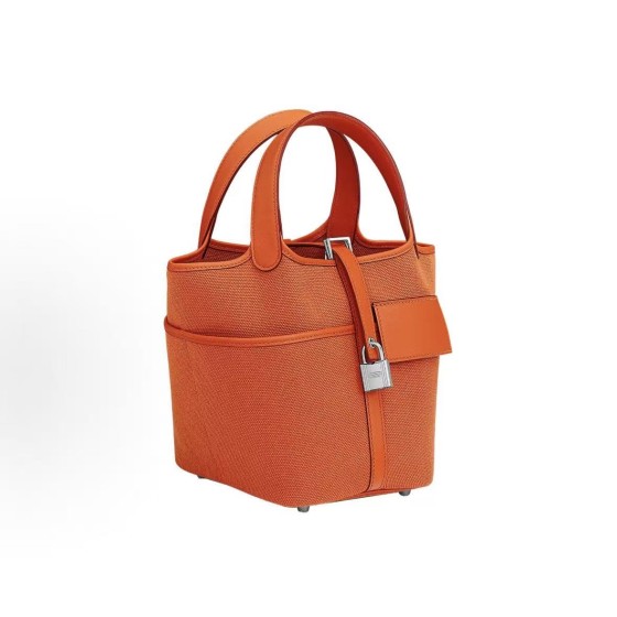 HERMES Picotin Lock 18 pocket Silver Buckle Basket Bucket Bag Handbag 18 Women\'s style G0 Orange Field Field Orange